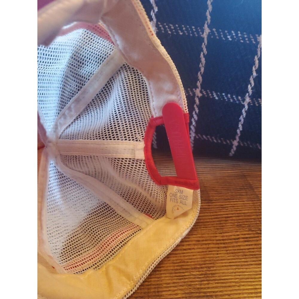 Vtg 3 Stripe Red White Blue Mesh Snapback Trucker Hat Made USA Bellefonte Bicen. - Picture 7 of 10